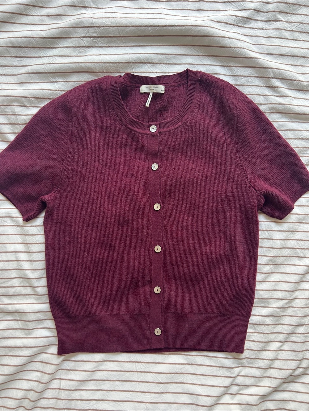 Rag & Bone Short Sleeve Button Cardigan - Burgundy